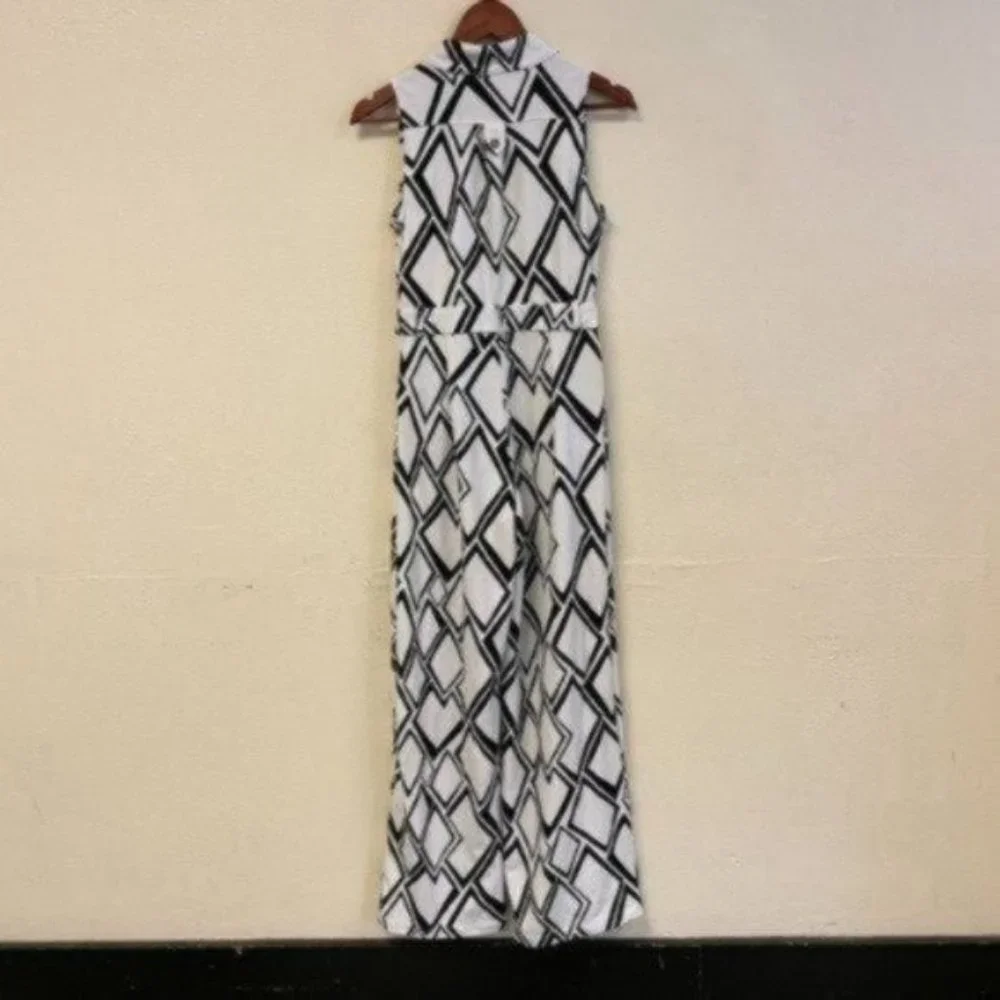 PRICE FIRM Vintage Black White Printed Jumpsuit | Size S/M - Picture 12 of 14